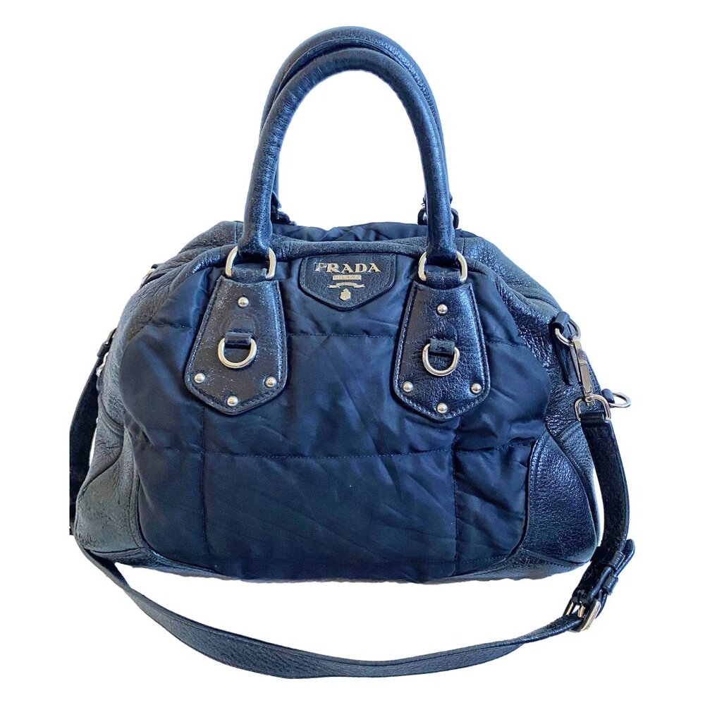 Authentic Prada Promenade Black Canvas & Leather Bag with Lock – Large